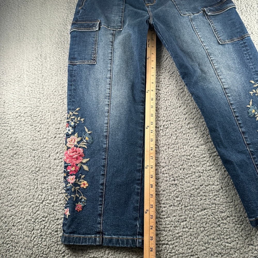 Driftwood Royce Cargo Jeans Womens 14 x 27L Cargo Embroidered Floral Blue Boho - Picture 8 of 13